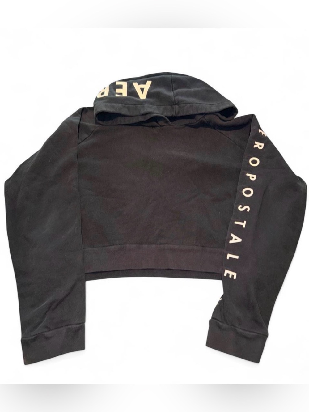 Y2K Black Aeropostale cropped hoodie with white lettering